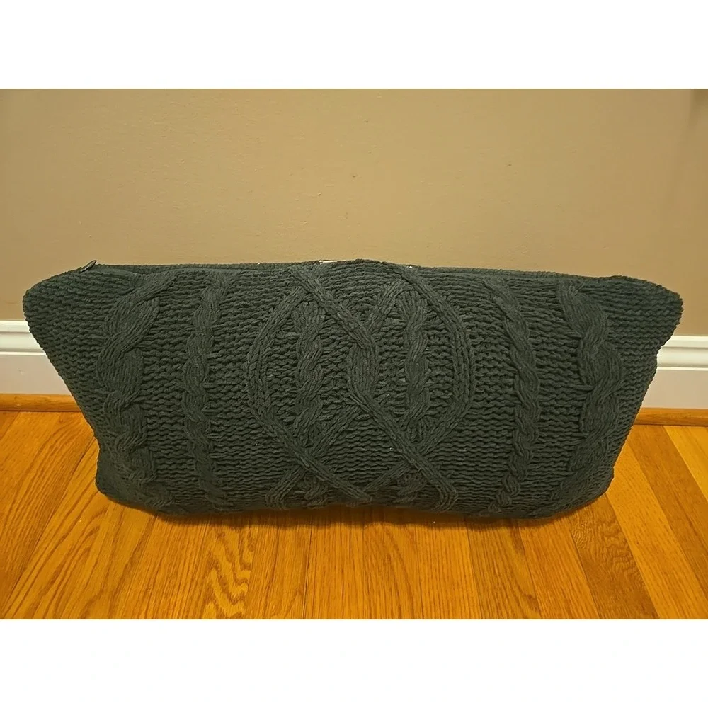 Cable Knit Pillow Chunky Dark Green Home Decor 23x11